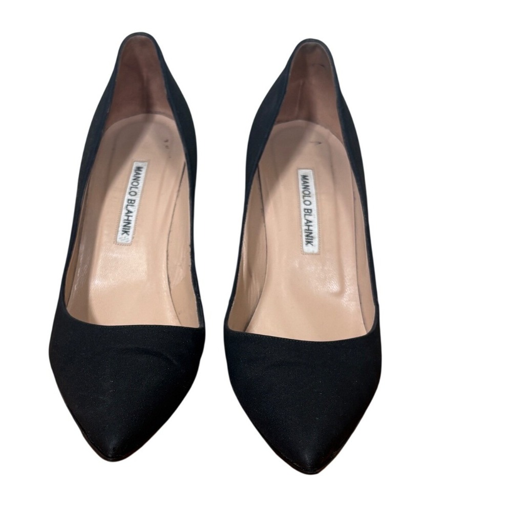 Manolo Blahnik BB 105 Black Satin Pointed Toe Stiletto Pumps Size 39.5 US 9